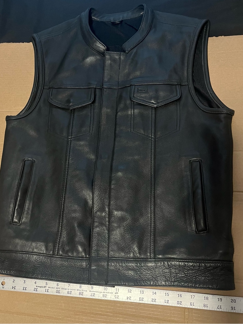 Classic Black Leather Vest with Stand Collar